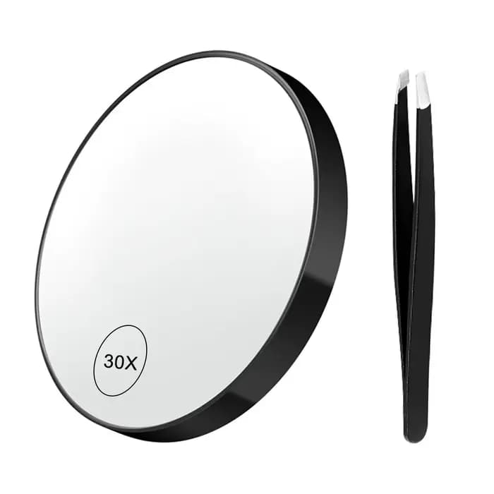 Miroir grossissant 30X, miroir de maquillage grossissant de 3,5 pouces avec ventouse et pince à épil