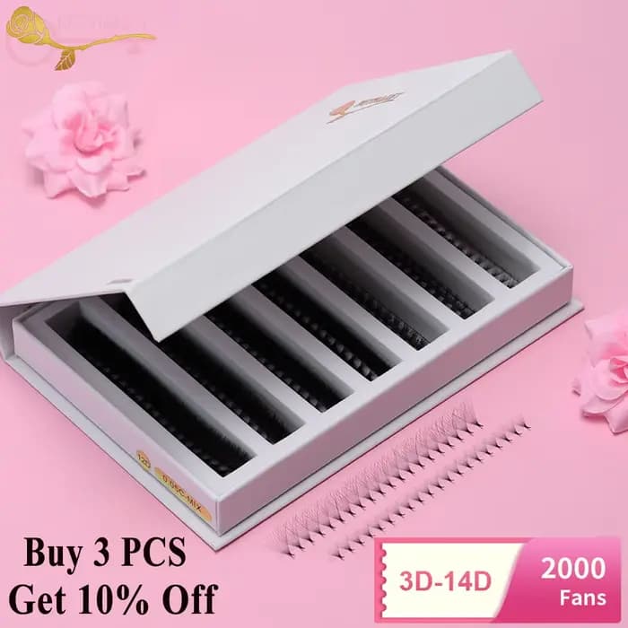 Extensions de cils pré-faits 2000 Fans 0.05 0.07 Mix C D Volume Russe Naturel Fait Main 8D 12D 14D U