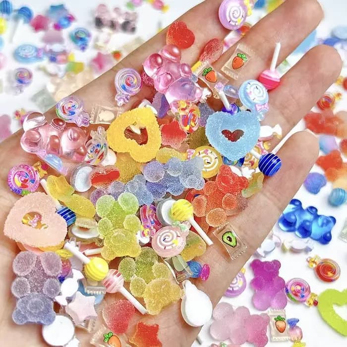Breloques à ongles en résine colorées mélangées, sucette de simulation, ours GUNIBear, série de bonb