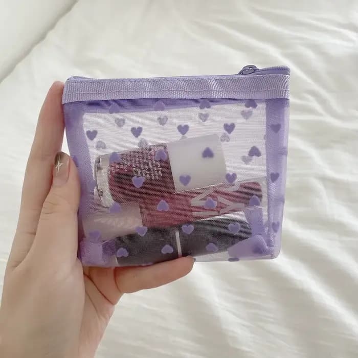 Trousse de maquillage en maille de velours violet, trousses à cosmétiques, poudres de maquillage, sa