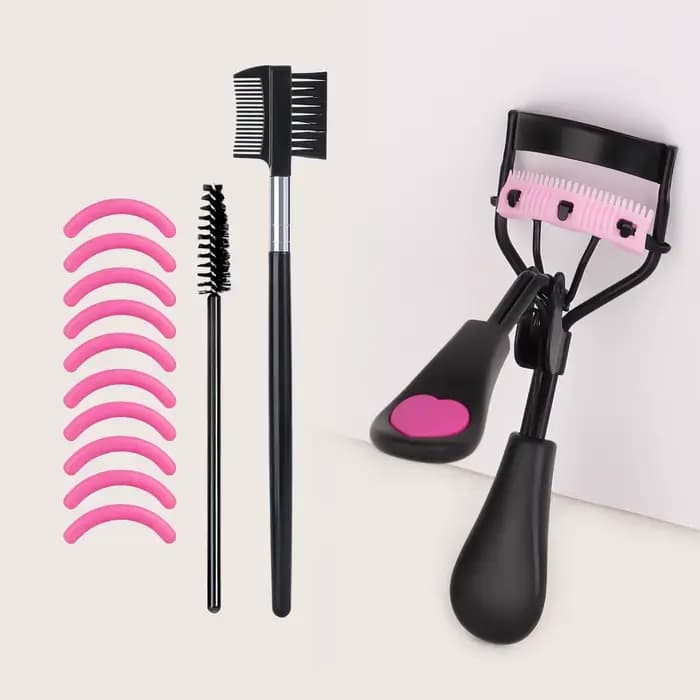 Recourbe-cils portable avec 10 coussinets en silicone, 1 peigne en spirale et 1 peigne à sourcils, b