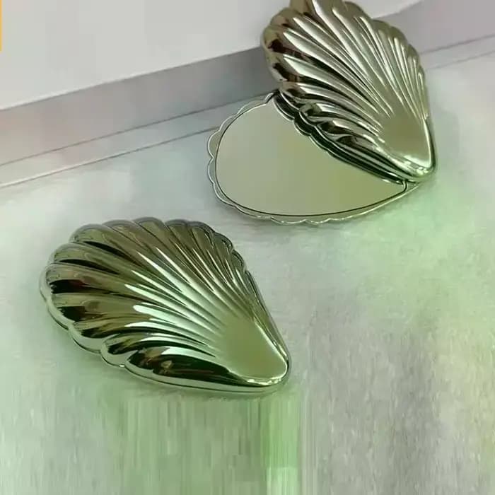 Miroir de maquillage pliable en métal, Mini coquillages en forme de non fragile et Portable, miroir 