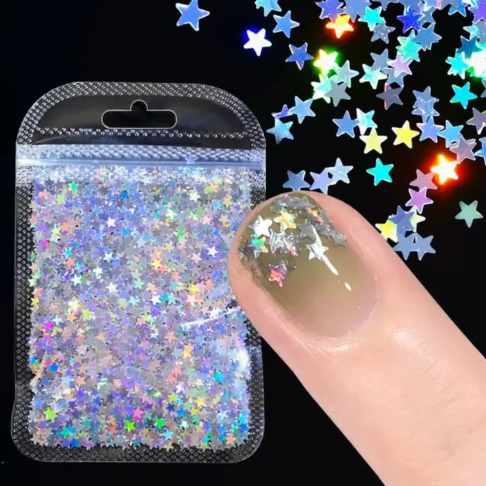 10g Laser argent étoile ongles paillettes paillettes 3D holographique étoiles papillon étincelle flo