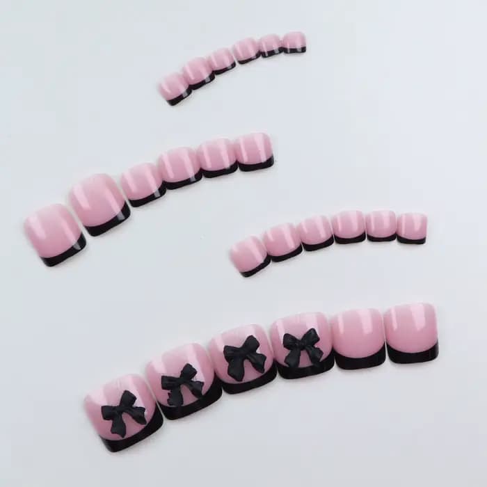 24 pièces court français noir nœud papillon presse sur ongles bout carré ongles presse sur poudre co