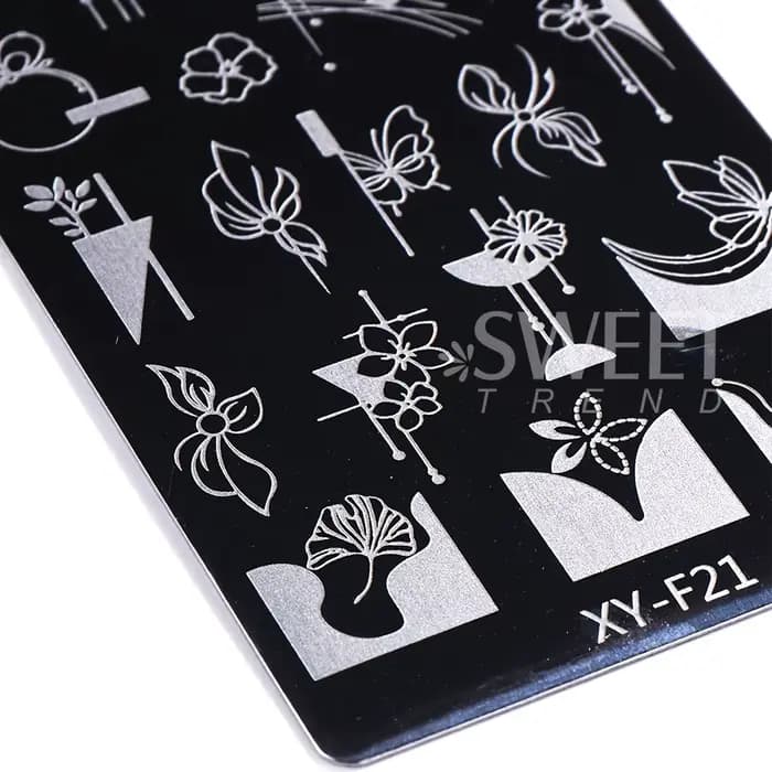 Plaque d'estampage pour Nail Art, feuilles de fleurs simples, cadre Floral papillon, Image géométriq