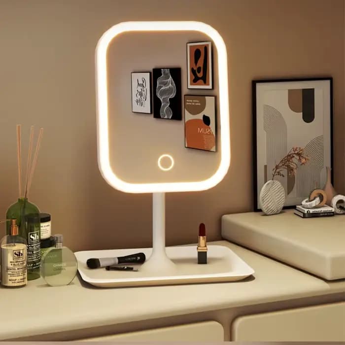 Miroir de courtoisie de bureau moderne pour femmes, miroir de maquillage LED, miroir tactile pour ch