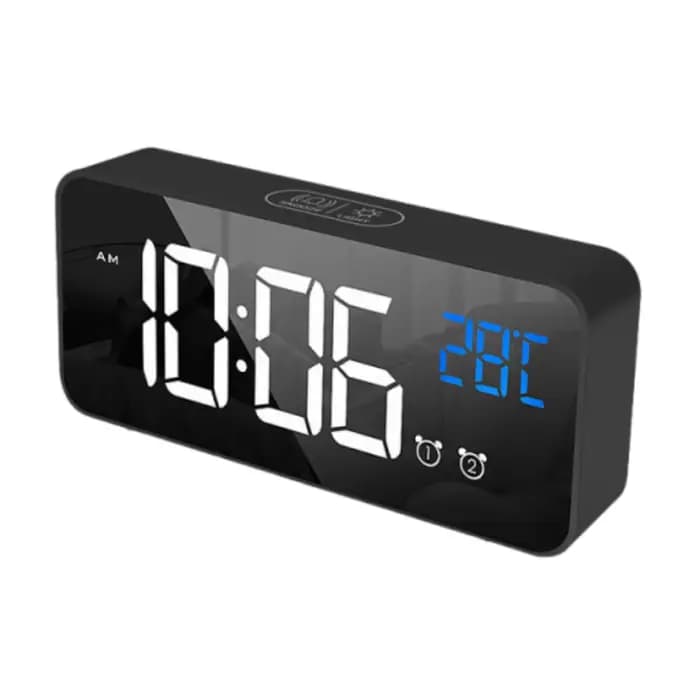 Horloge numérique LED miroir, commande vocale, fonction musicale, réveil musical, affichage de la te