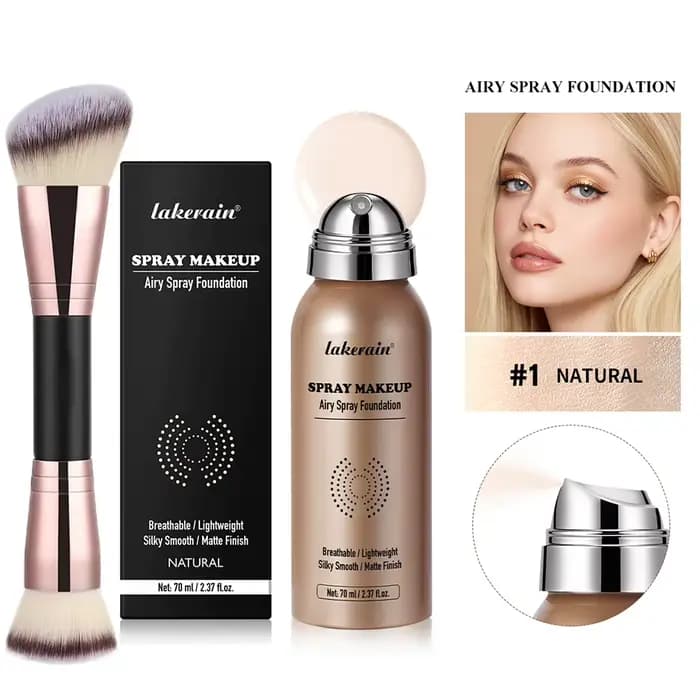 Lot de 2 fonds de teint en spray avec pinceau, maquillage aérographe magique, 70 ml, longue tenue, r