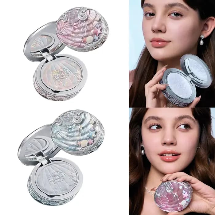 Flower Knows Poudre Compacte Nacrée Fini Mat Tenue Longue Contrôle du Sébum Maquillage Léger Visage 