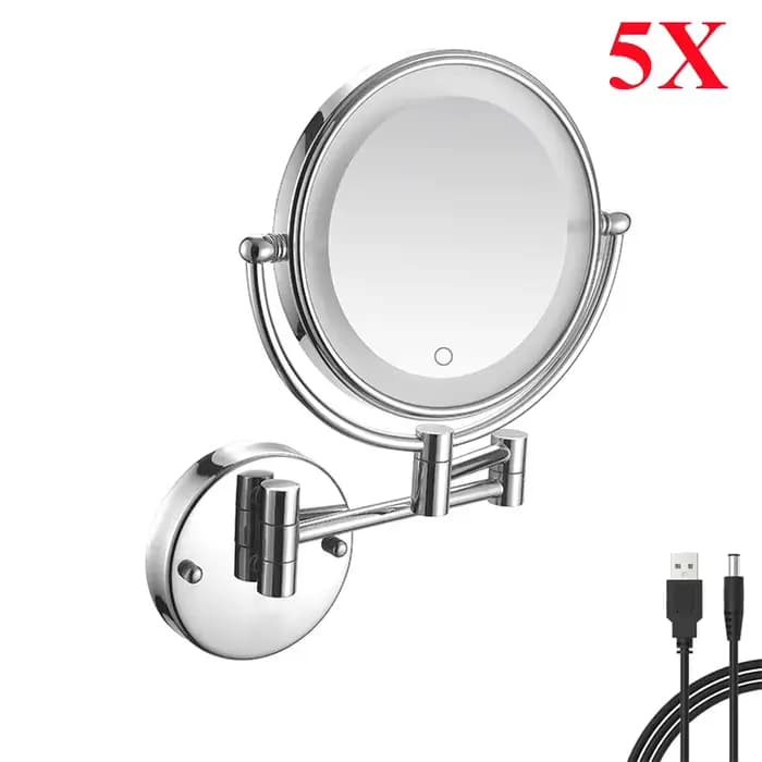 Miroir de salle de bains pliant Led tactile en Nickel brossé, accessoires 10X, miroir de maquillage 