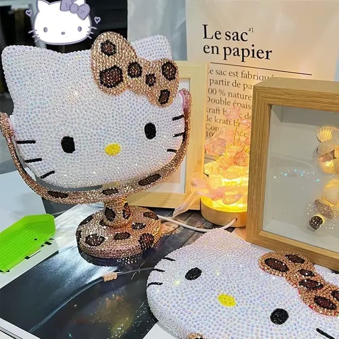 Miroir de maquillage rotatif de bureau KT à paillettes à imprimé léopard, kit de bricolage, cadeau f