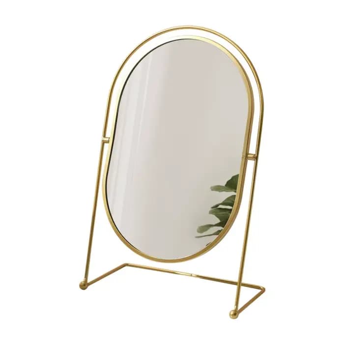 Miroir de maquillage nordique Iron Art, cadre en fer 360 °   Miroir de support de bureau rotatif, co