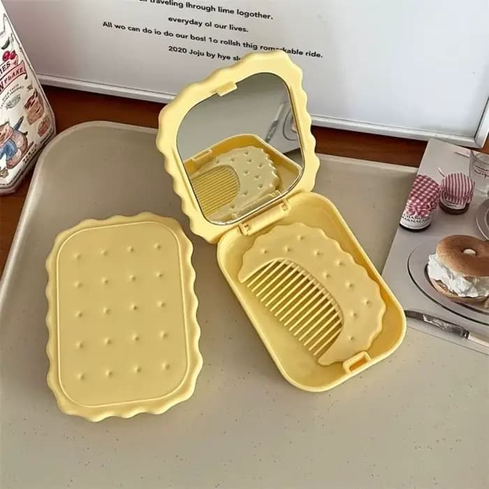 Mini miroir de poche en forme de biscuit au fromage, portable, pliable, pour maquillage, pour voyage
