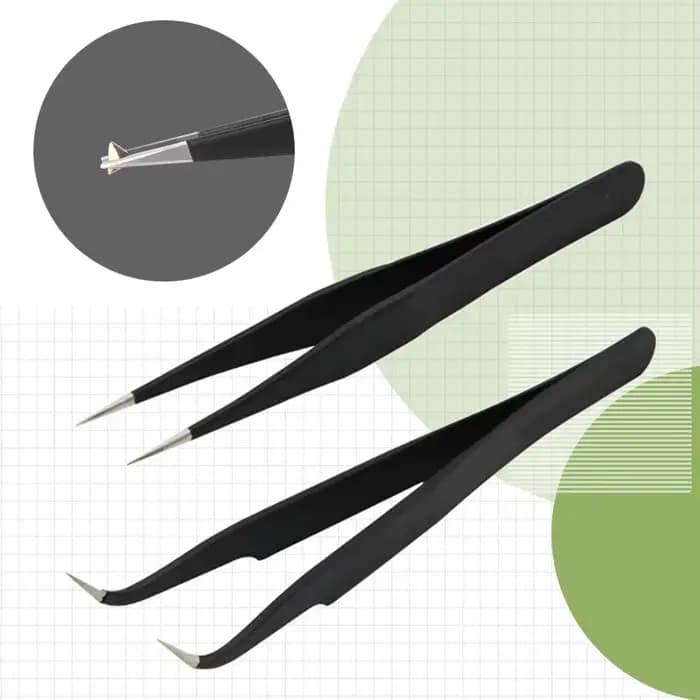 Pincettes antistatiques, pincettes noires de précision pour Nail Art et Extensions de cils, outils d