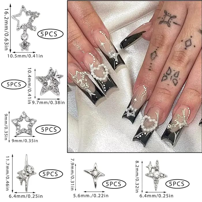Breloques pour ongles en forme d'étoile argentée, 30 pièces, étoiles 3D brillantes, gemmes pour ongl