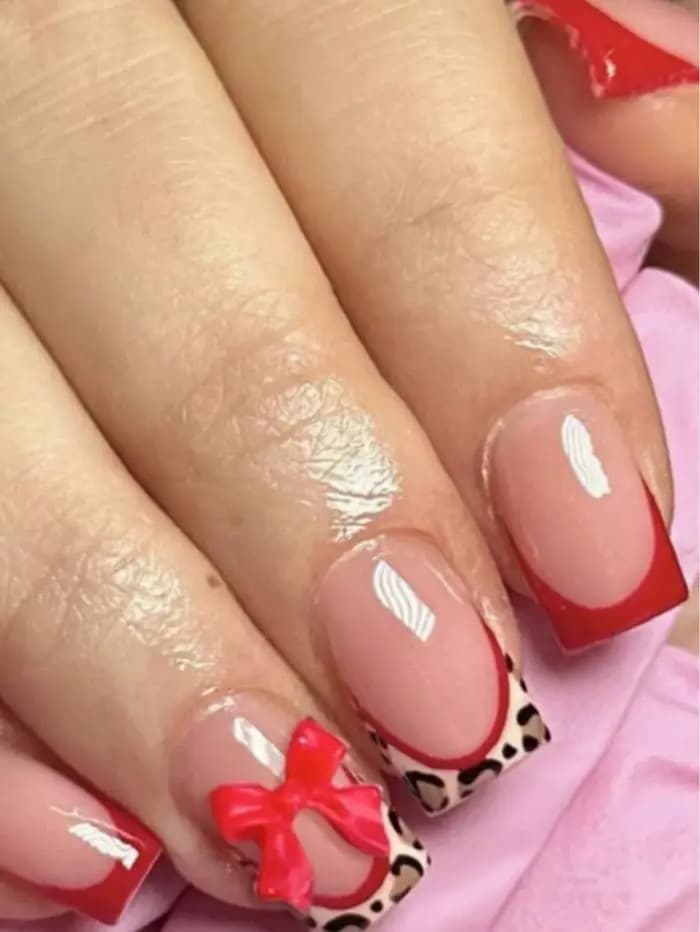 10 pièces-faux ongles de forme courte avec nœud papillon rouge-ensemble d'ongles de faux couverture 