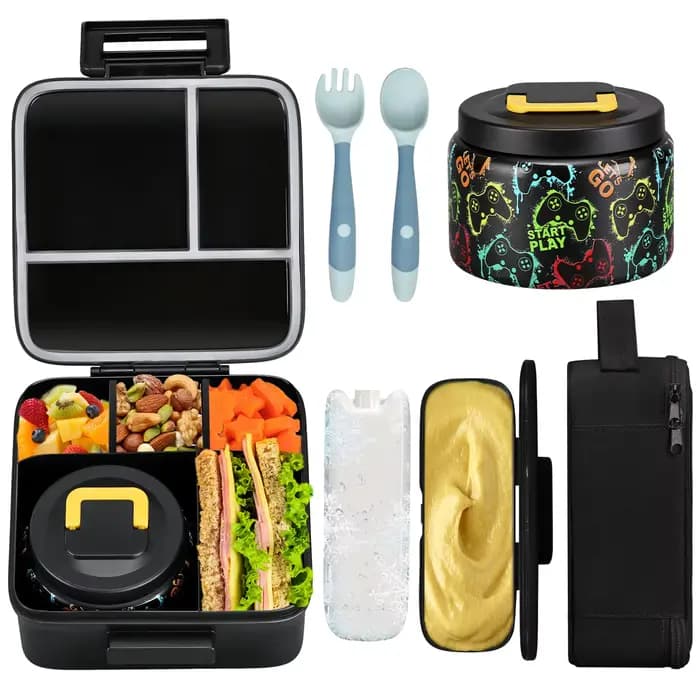 Boîte à déjeuner Bento pour enfants avec pot alimentaire isolé sous vide de 8oz, sac à déjeuner, sac