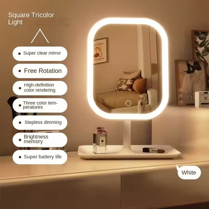 Miroir de maquillage LED avec lumière 3 couleurs, miroir de vanité de bureau, miroir tactile avec Ba
