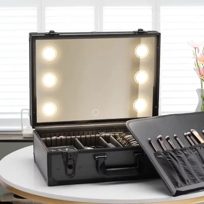 Étui éclairé de voyage pour maquillage avec grand miroir lumineux LED, organisateur de sac Coetic, r