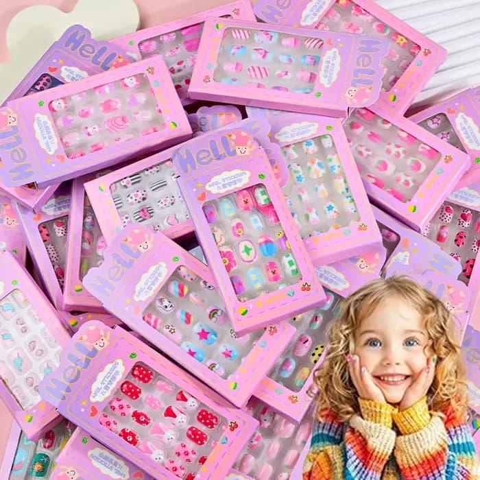 24 pièces/boîte enfants ongles pour fille dessin animé motif faux ongles mignon enfant faux ongles c