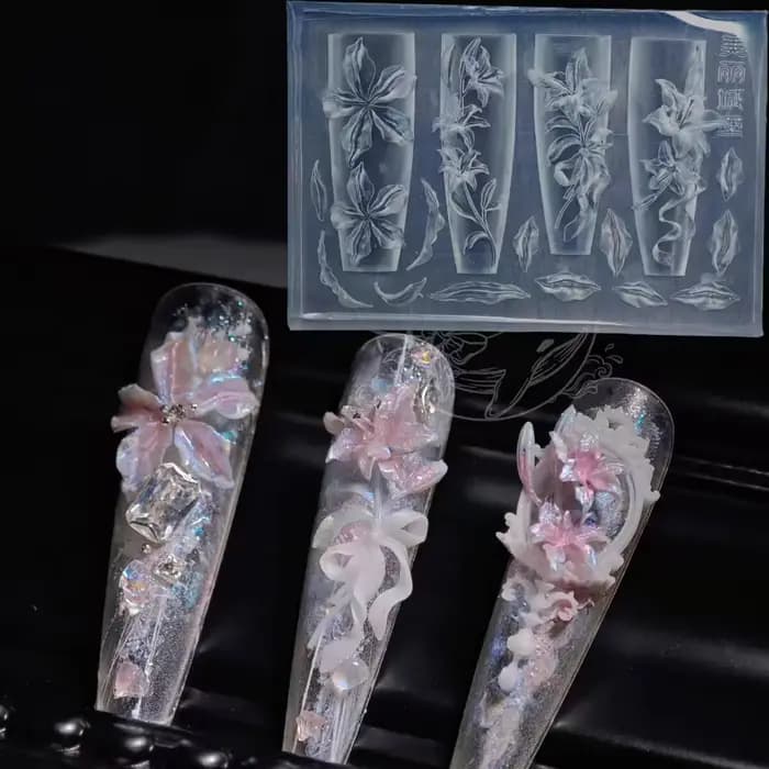 1pc Rose tulipe Lotus 3D acrylique moule muguet Nail Art décorations ongles bricolage conception Sil