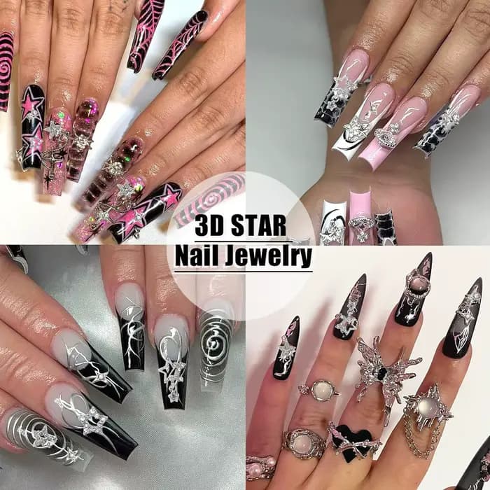 Breloques pour ongles en forme d'étoile argentée, 30 pièces, étoiles 3D brillantes, gemmes pour ongl