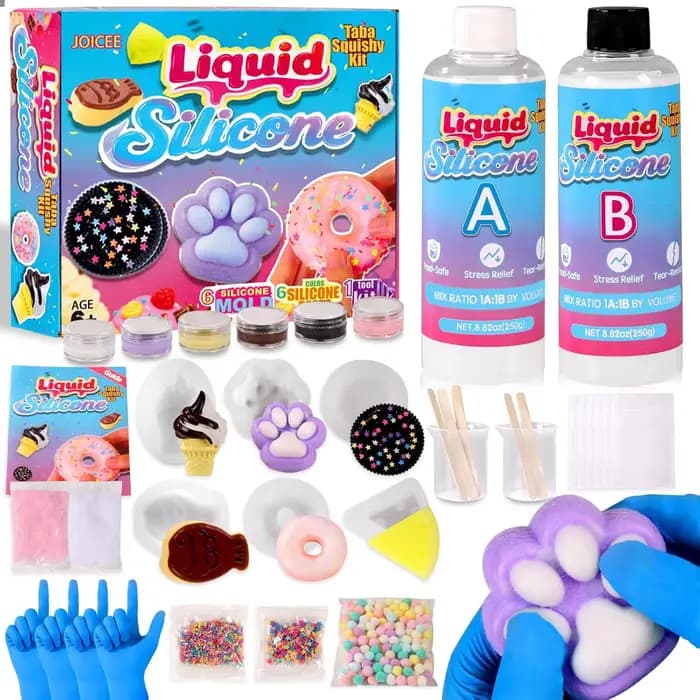 Kit Squishy Taba, kit de fabrication de squishies DIY, 18 oz, silicone liquide AB 1:1 avec 6 moules 