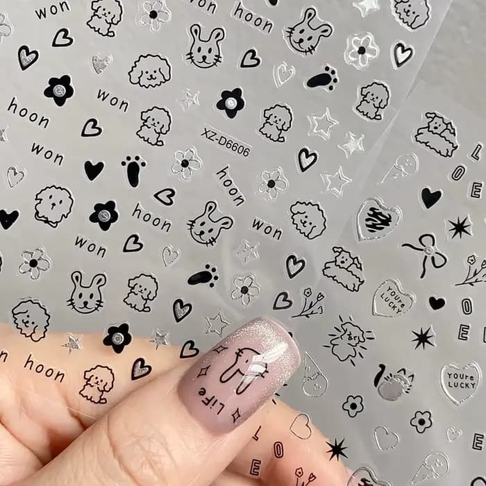 Ensemble d'autocollants pour ongles chat noir, 12 feuilles, dessin animé, Action Multiple, Kawaii, c