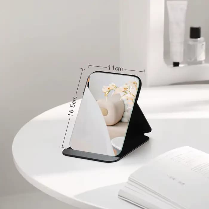 Miroir de Maquillage de Bureau en Cuir PU, Accessoire de Poche, Portable, Simple, Noir, Pliable, Com