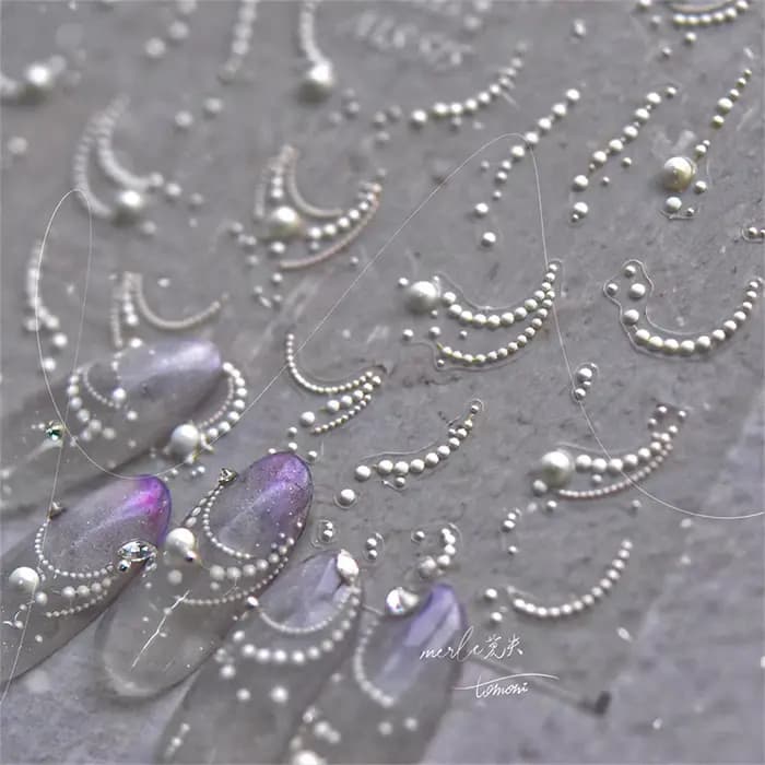 Autocollants pour ongles, 1 pièce, blanc, perle, dentelle, vague, lignes, nail art, élégant, exquis,