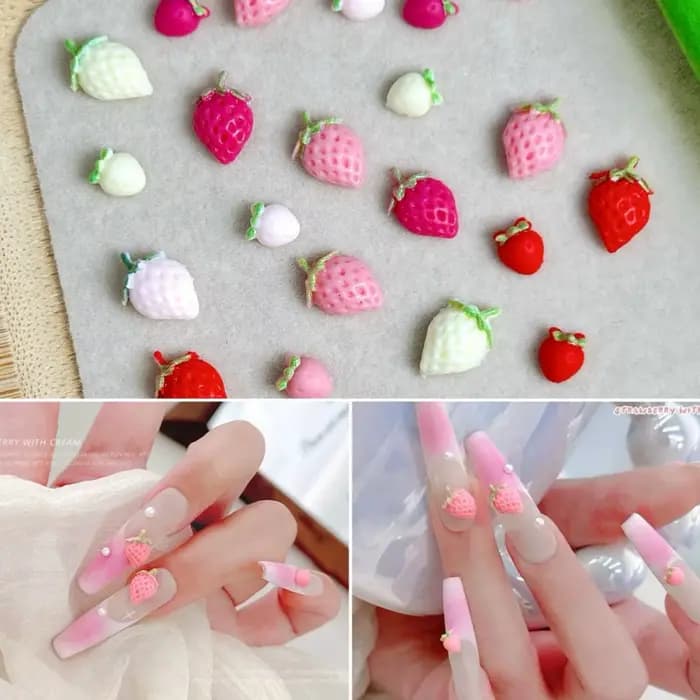 50 pièces mignon dessin animé résine fraise Nail Art décorations accessoires 5 couleurs Mini fraise 