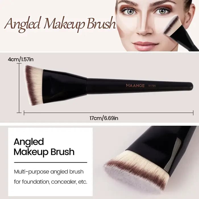 MAANGE 3 pièces ensemble de pinceaux de maquillage Angle rond tête plate fond de teint brosse à poil