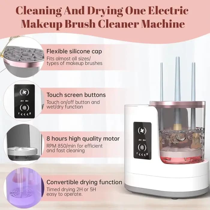 Machine électrique de nettoyage de pinceaux de maquillage 3 en 1, avec support de sèche-brosse de ma
