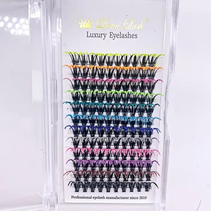 Extension de faux cils individuels à paillettes colorées, Volume russe, éventail préfabriqué, noël, 