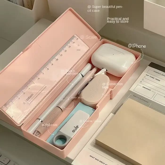 Boîte à crayons en plastique solide, boîte de rangement de bureau, conteneur de papeterie, étui à st