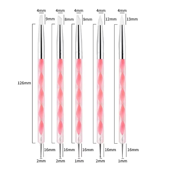 5 pièces 2 voies Nail Art acrylique Silicone pointe fleur stylo à ongles en acier inoxydable outils 