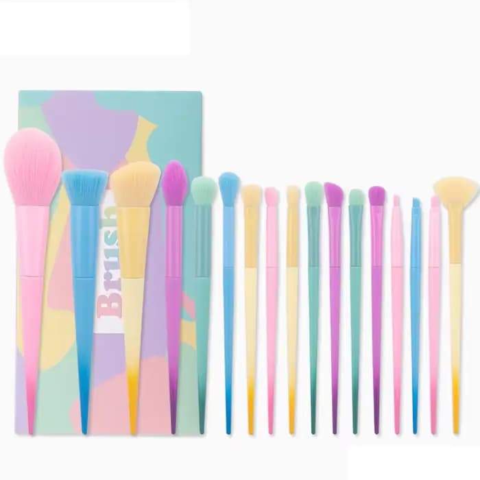 Ensemble de pinceaux de maquillage 17 pièces dans des nuances Macaron de couleur bonbon : pinceau à 