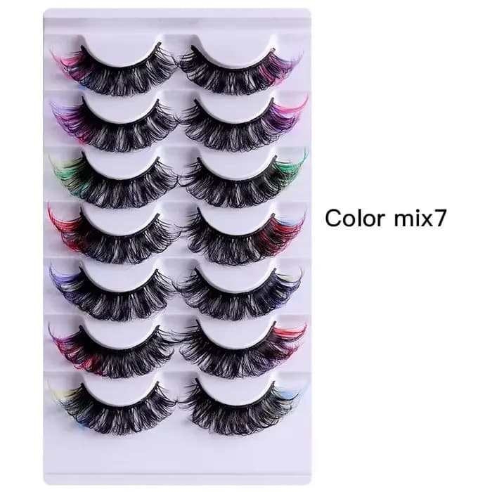 7 paires de faux cils colorés 3D Faux vison cils moelleux russe naturel épais cils moelleux