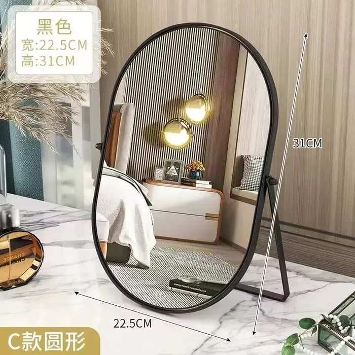 Miroir de maquillage rotatif en métal, ovale, rond, sur pied, pour salle de bain, bureau, luxe, coif