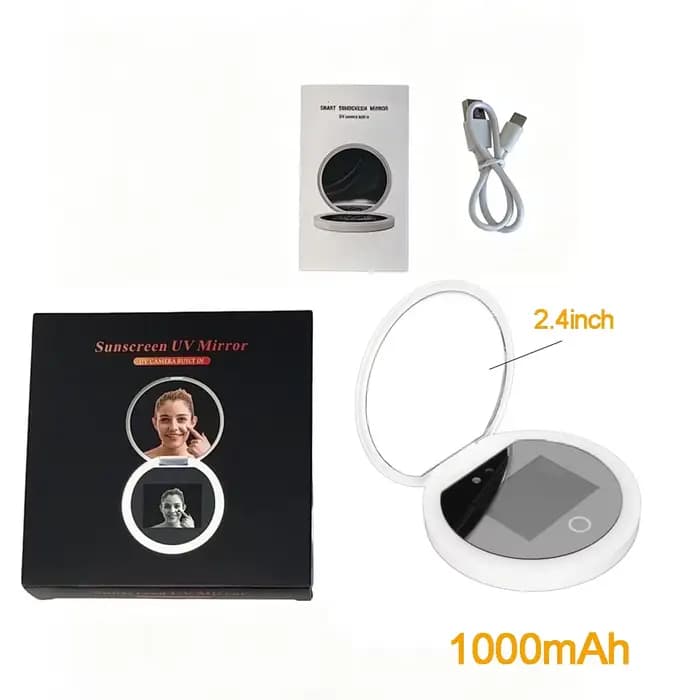Miroir de maquillage portable intelligent à LED avec détection UV et test de protection solaire