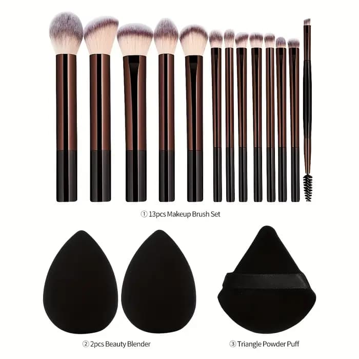 Ensemble de 16 pinceaux de maquillage professionnels, comprenant 13 pinceaux de maquillage + 2 épong