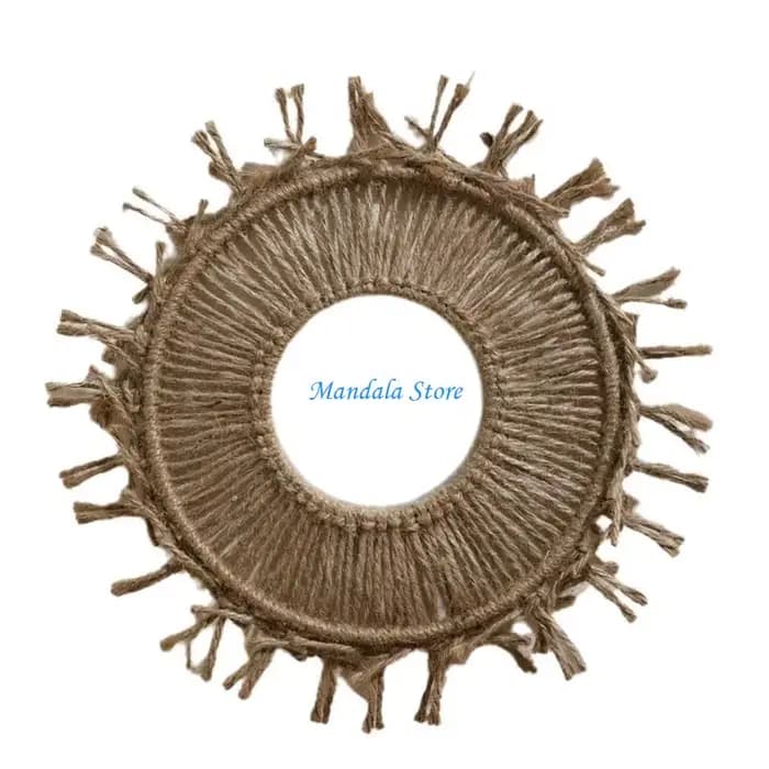 Corde en coton à main U2JC Miroir rond à franges avec des glands détaillant les macrames miroir susp