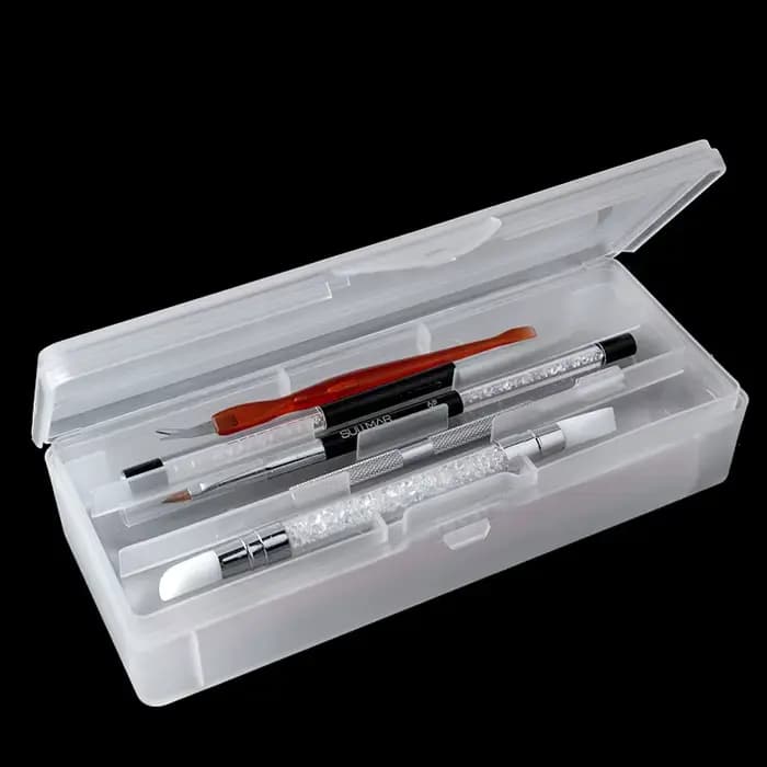Outil rectangulaire Double couche pour Nail Art, boîte de rangement vide, pincettes, stylos, polissa