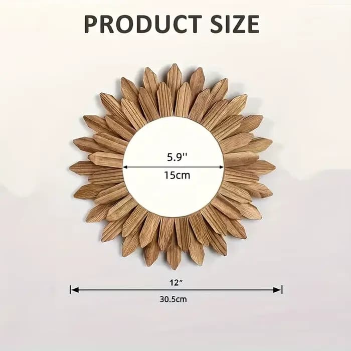 Miroir de maquillage mural chic en forme de tournesol - Cadre rond en bois, léger et sans alimentati