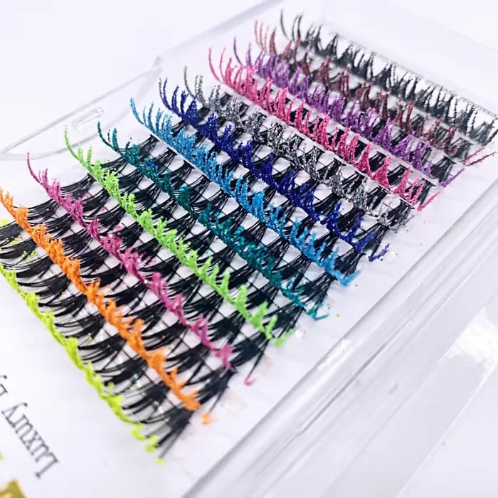 Extension de faux cils individuels à paillettes colorées, Volume russe, éventail préfabriqué, noël, 