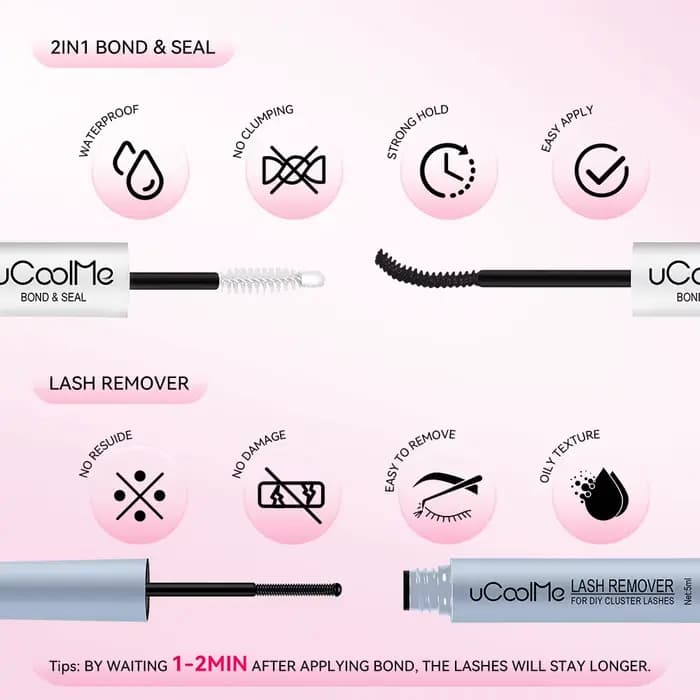Kit d'extension de cils uCoolMe Lashes Flora 0.05mm, bouquets définis et volumineux, avec colle et d