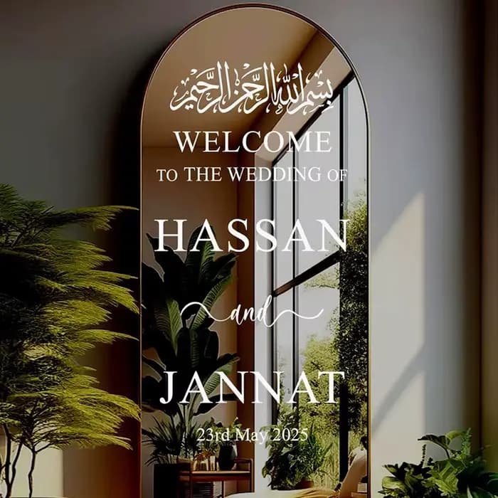 Panneau de bienvenue de mariage islamique personnalisé | Miroir acrylique miroir de mariage décalcom