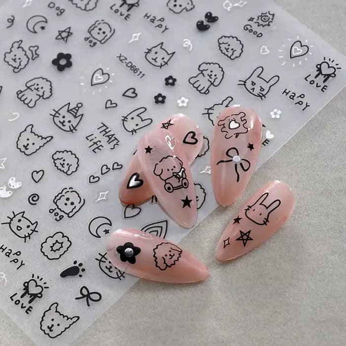 Ensemble d'autocollants pour ongles chat noir, 12 feuilles, dessin animé, Action Multiple, Kawaii, c