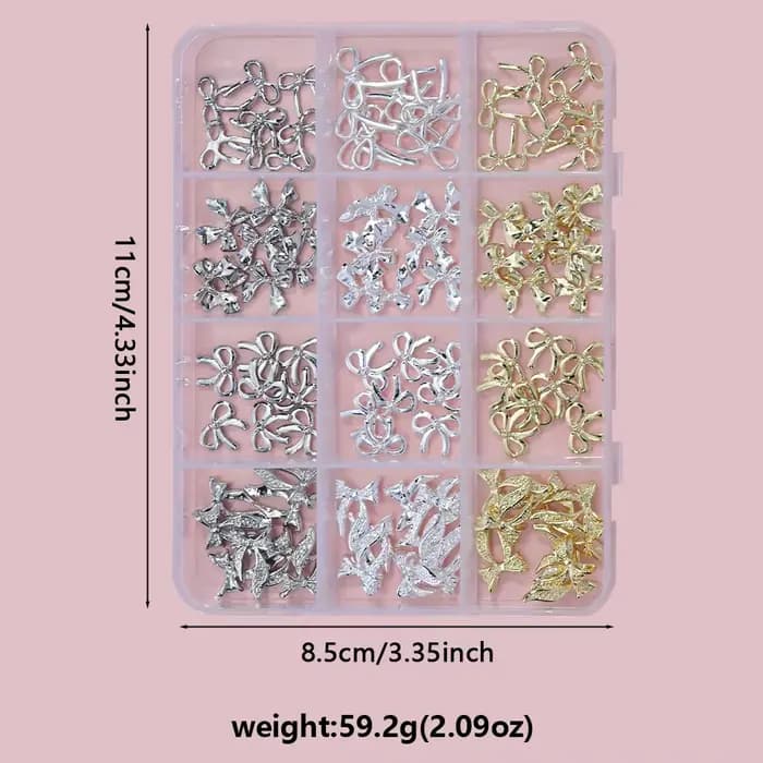 96/50 pièces 3D nœud papillon/ruban métal Nail Art breloques argent/or alliage arcs ongles strass dé