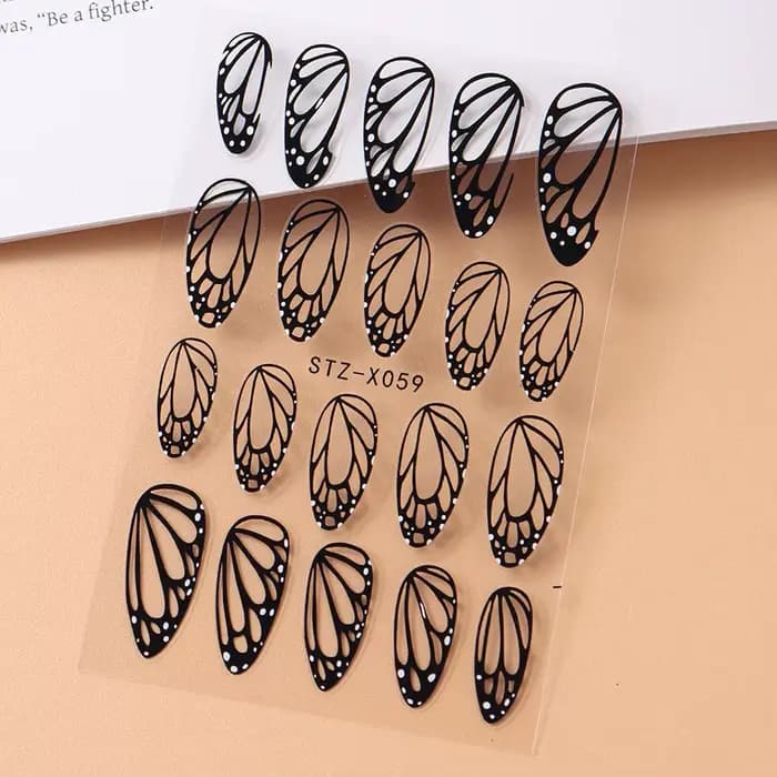 Autocollants pour ongles ailes de papillon noires, 2 pièces, modèles élégants pour ongles de printem